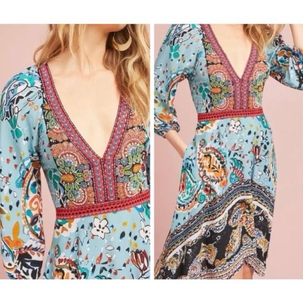 Ajeno & Kin  Anthro Karmina Beaded Bohemian Dress Size 10